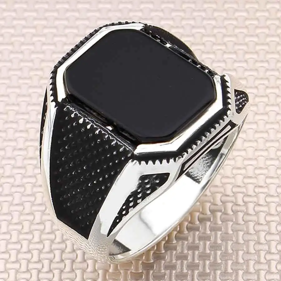 Classic Black Onyx Gemstone Silver Ring Vintage Men Jewelry High Quaily Fashionable Handmade Accesory 925K Silver