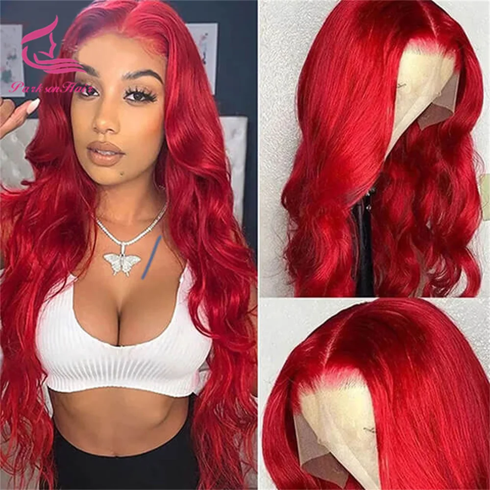 باروكة من شعر طبيعي حار أحمر 13x6 الدانتيل الشفاف شعر مستعار أمامي البرازيلي بورجوندي قبل قطعها الجسم موجة 13x4 الدانتيل الباروكات الأمامية للنساء