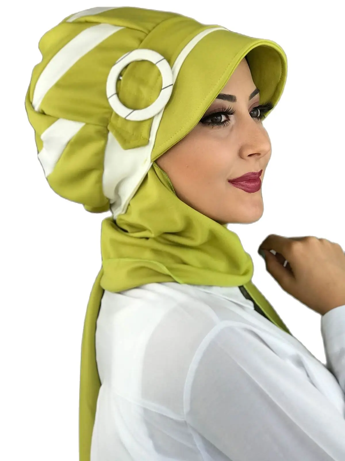 2021 new Fashion Hijab Women Muslim Bathing Cap Islamic Hijab Scarf Kerchief Pistachio green Hijab Hat