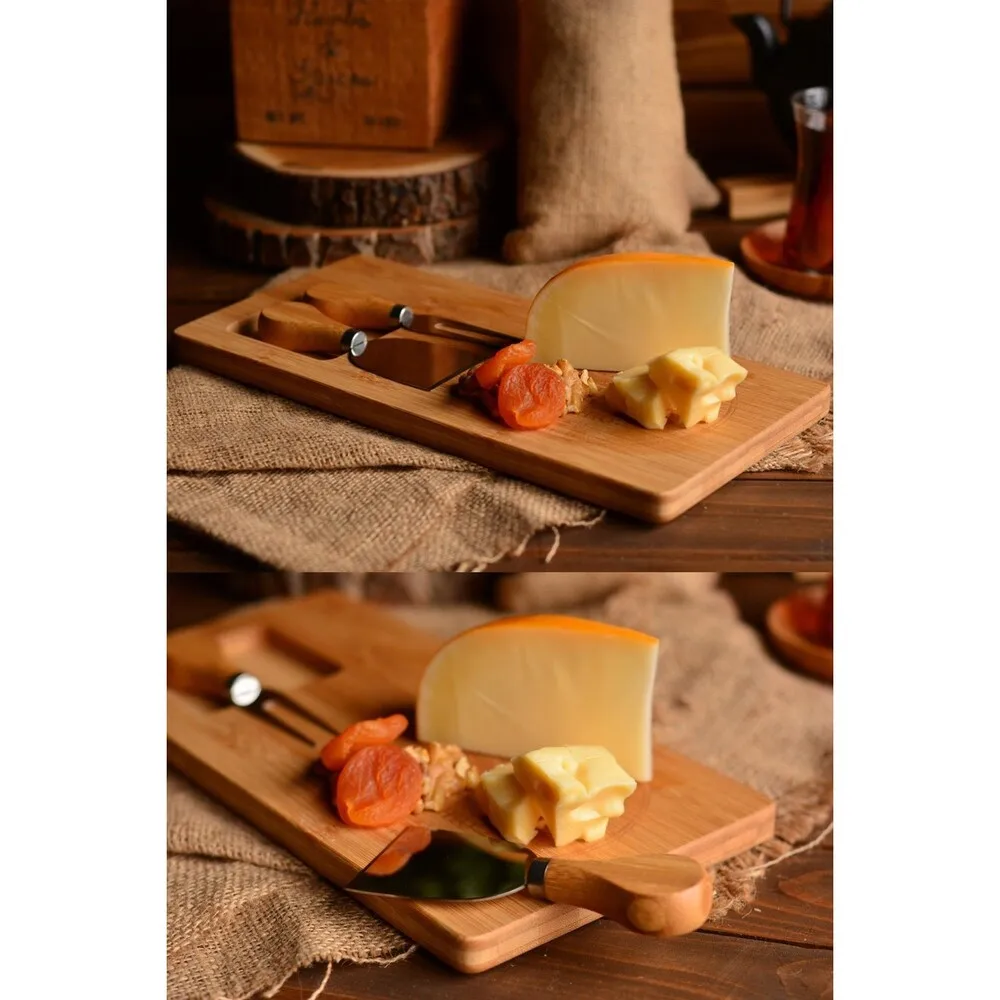 Gongon 3 Piece Cheese Serving Set Stainless steel fork and spatula and Serving Board Practical Stylish cheese serving set