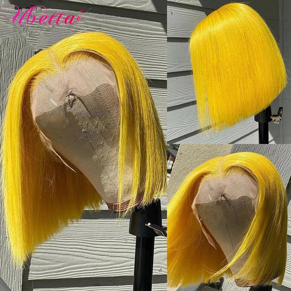 Colored Yellow Bob Wigs Human Hair Short Lace Front Bob Wig 13x4x1 Middle Part Lace Frontal Wigs Pre Prulcked For Black Women