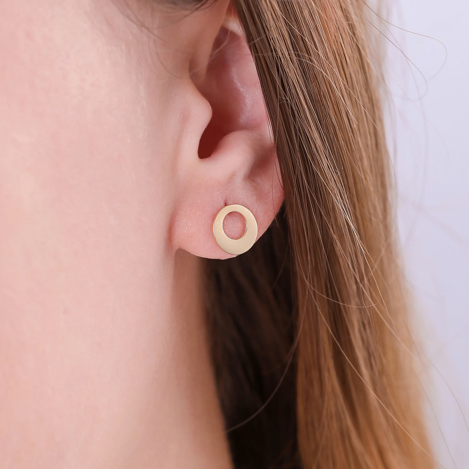 14K Real Gold Plain Mini Circle Stud Earrings