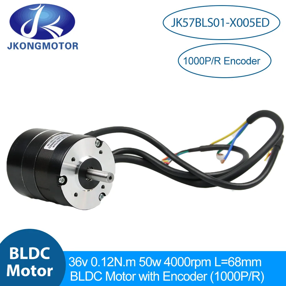 

JKM JK57BLS01-X005ED 57mm Brushless DC Motor 36V 50W 0.12N.m 4poles BLDC DC Servo Motor with Encoder 1000P/R For DIY Design