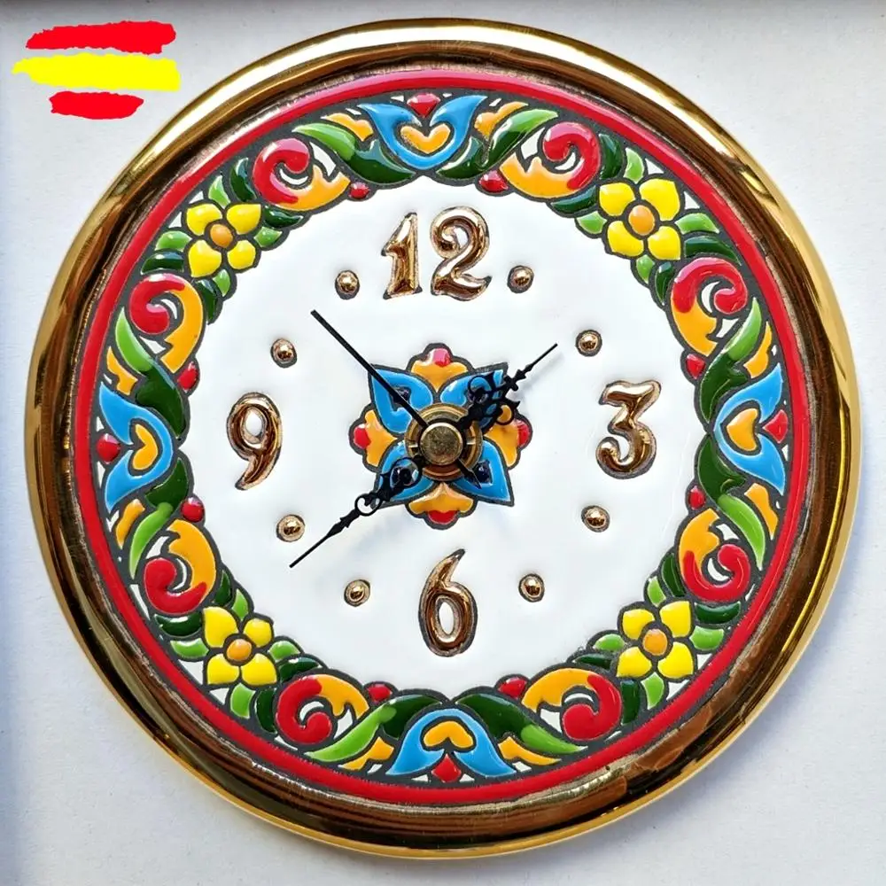 Clock ceramics from 15 cm/6 inches diameter-enameled up handmade-gold 24 k-Wall or support -ARTECER-