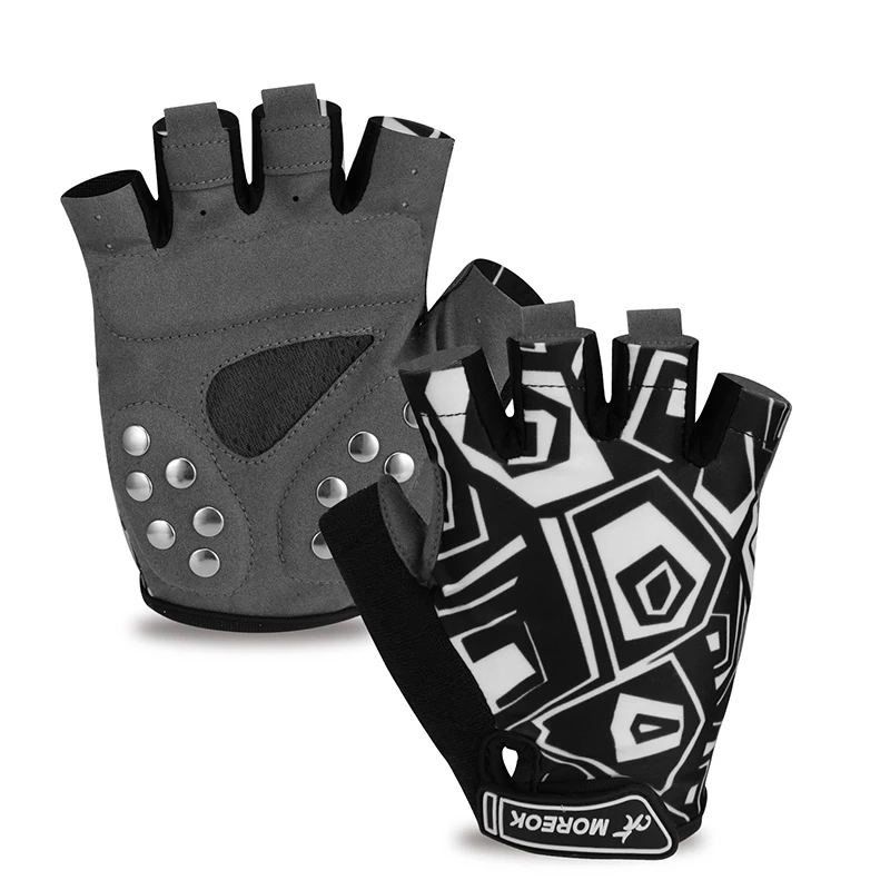 MOREOK Half Finger Breathable Protective Stainless Studs Palm Bike Cycling Gloves Skateboard Skating Gloves for Men and Women