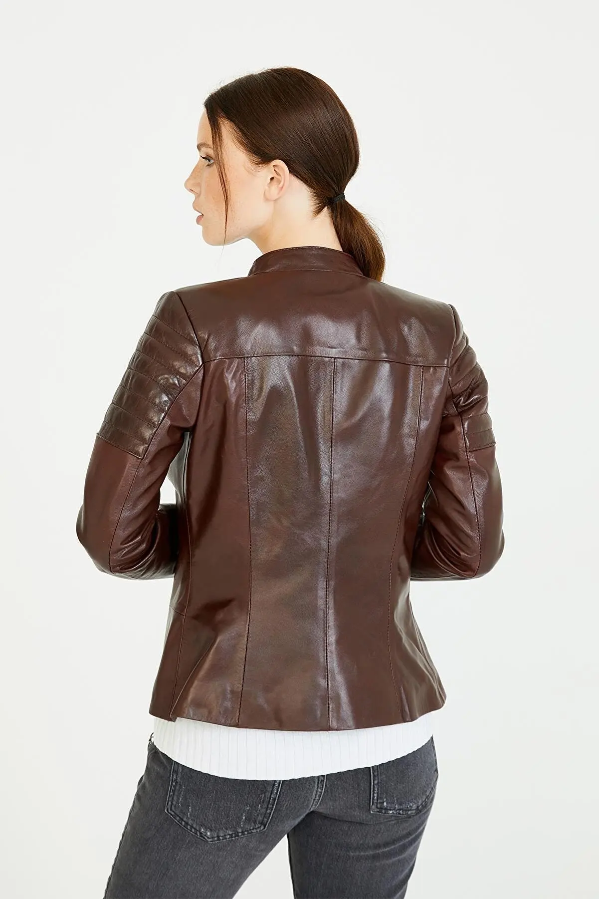 Veste de motard rouge en peau de mouton véritable pour femmes, vêtements d'automne et de printemps à la mode