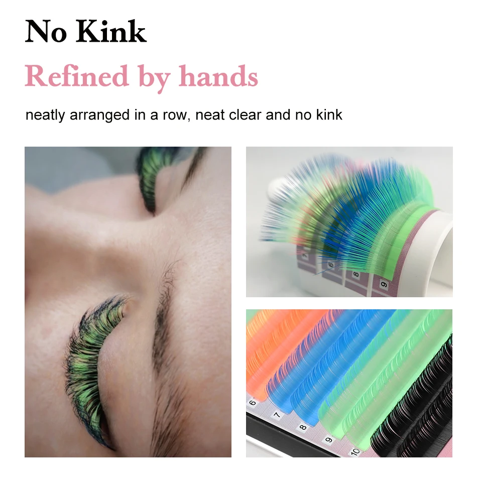 NEW IGUIONSS Mix Color Eyelashes Make up UV Neon Lash Soft Natural Synthetic Mink Rainbow Eyelash Cilios 6 Colors Mixed