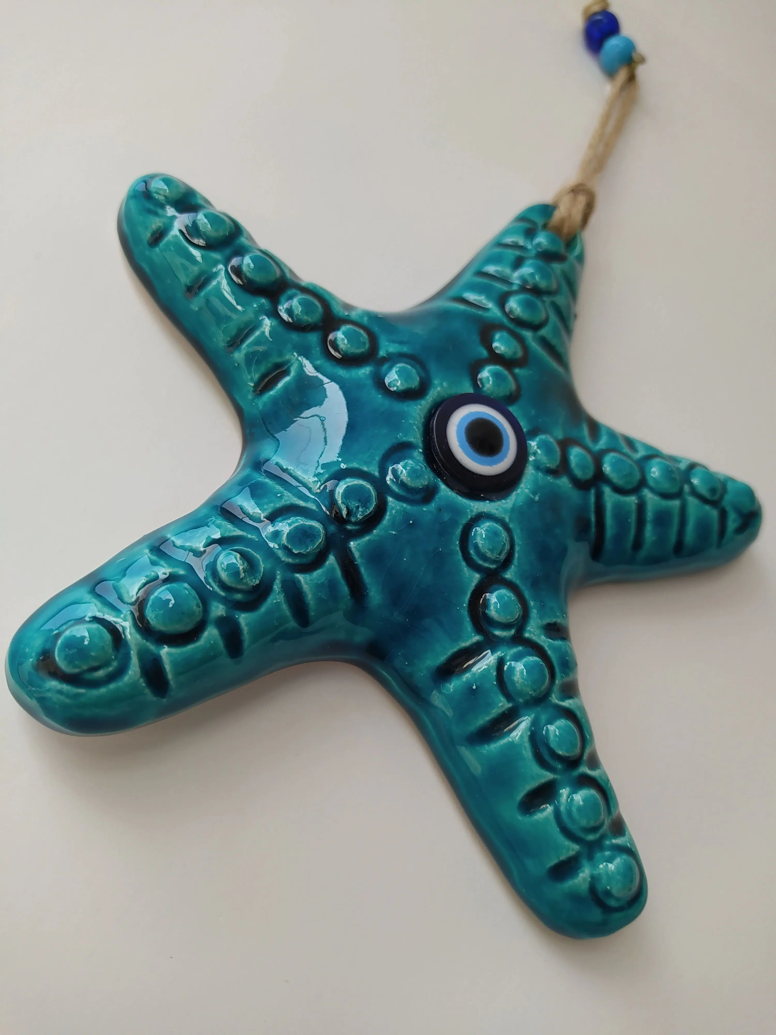 Ceramic Starfish Evil Eye Pendant Turkish Nazar Handmade Amulet for Wall Hanging Talisman Boho Home Decor Protector