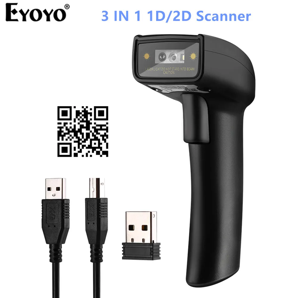 Eyoyo 1D 2D QR Bluetooth Handheld Bar code Scanner Bluetooth & 2.4G Dongle Wireless & Wired CCD PDF417 Data  Matrix Bar Code