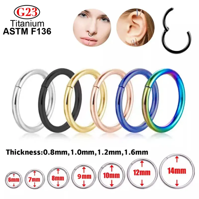 

G23 Titanium Nose Rings Multi Color Body Clips Hoop For Women UNISEX Cartilage Piercing Jewelry Segment Lip Ear L Ring Hoop