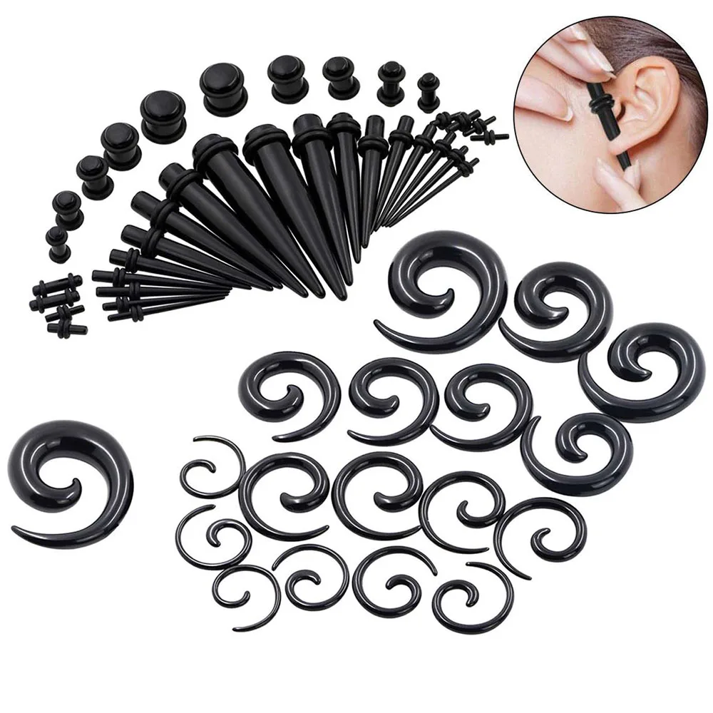 1 Set Ohrkegel-Set, schwarze Ohrspirale, Expander, Ohrstöpsel-Set, Ohrpiercing, Starter-Set, Ohrdehner, Körperschmuck, 1,6 mm–10 mm