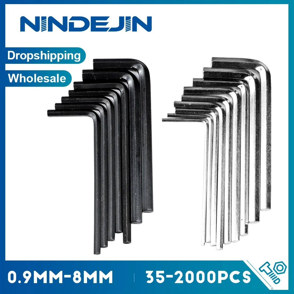 NINDEJIN-llaves hexagonales de acero al carbono, llave Allen de 35-2000 piezas, 0,9, 1,27, 2, 1,5, 3, 4, 5, 6, 8mm