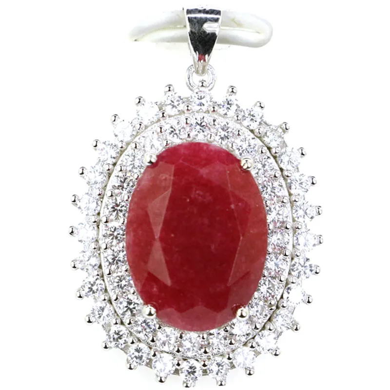 32x22mm Jazaz 5.3g Real Red Ruby Blue Sapphire Created London Blue Topaz CZ Ladies 925 Sterling Silver Pendant