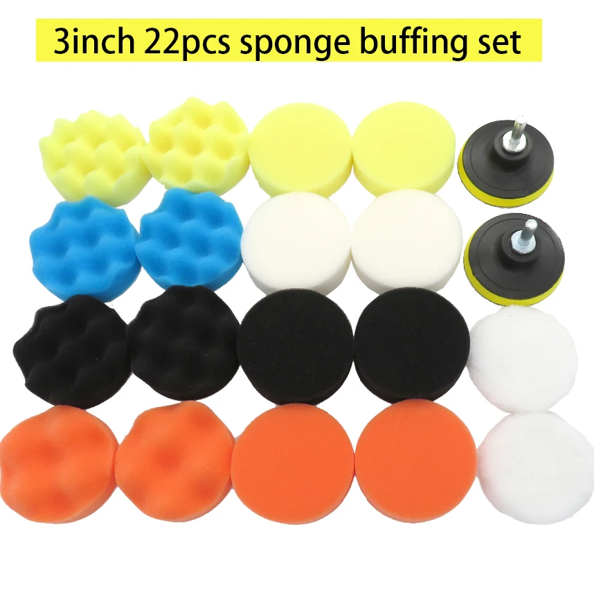 22pcs Car-polishing-pad 3 inch Wave Sponge Buffing Waxing Pad Kit for Car Polisher with M10 Drill Adapter Removes Scratches