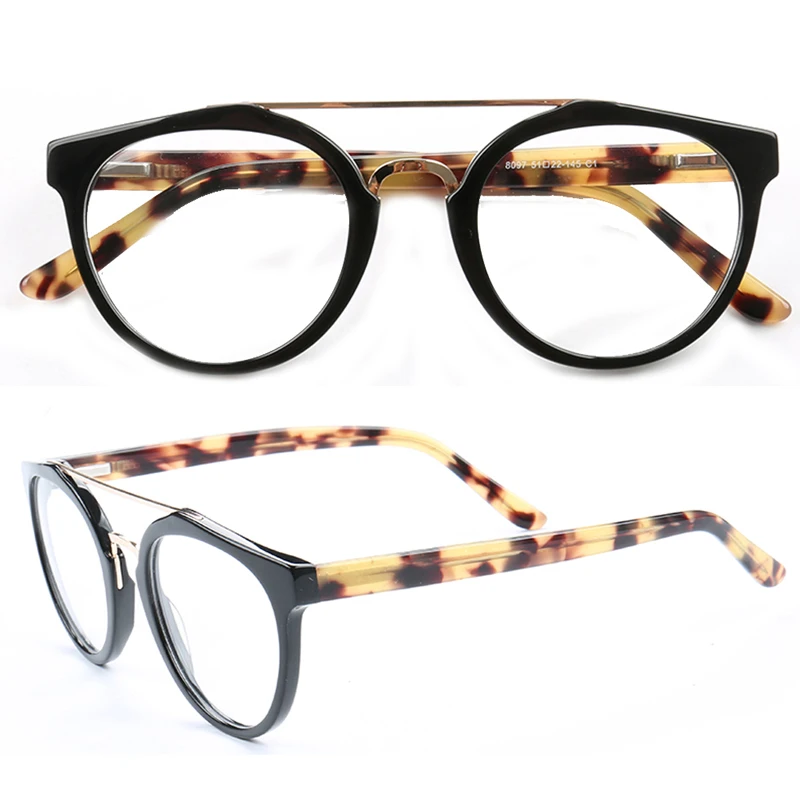Kobiety okrągłe okulary ramka mężczyźni podwójny mostek oprawki do okularów lekki octan modne Vintage rama żółw oprawki do okularów — zdjęcie 2