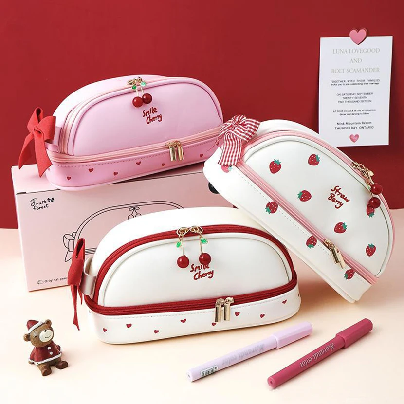 Piórniki Trousse Scolaire artykuły papiernicze szkoła damska torba 2021 Kawaii przechowywanie modny piórnik truskawkowy kosmetyczka