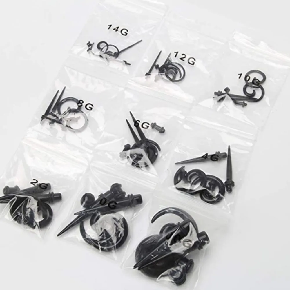 1 Set Ohrkegel-Set, schwarze Ohrspirale, Expander, Ohrstöpsel-Set, Ohrpiercing, Starter-Set, Ohrdehner, Körperschmuck, 1,6 mm–10 mm