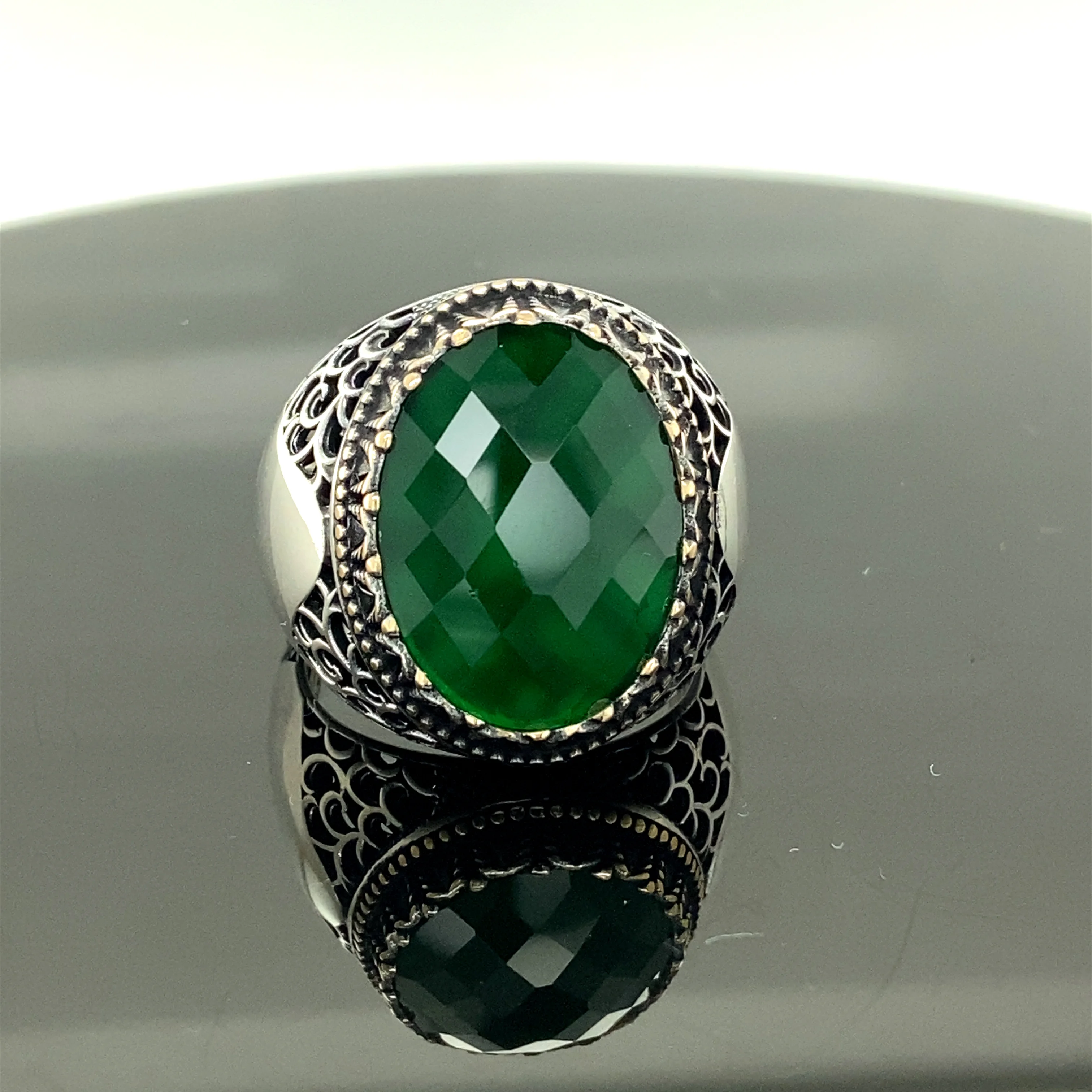 

Men Rings , Green Stone Ring ,Zircon Stone , Handcrafted Ottoman Men Ring , Turkish handmade , Gift for Him, 925k Sterling Silve