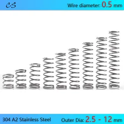 10Pcs 0.5mm Compression Spring A2 Stainless Springs Wire Dia 0.5mm Outer Dia 2.5 3 3.5 4 4.5 5 6 7 8 9 10 11 12mm Length 5-150mm