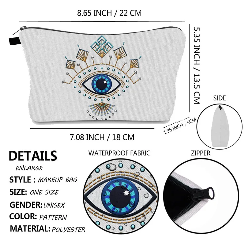 Turkish Blue Evil Eye Portable Women Travel Eco Storage Bag Toiletry Organizer Cosmetic Bag Waterproof Female Lucky MakeUp Bags