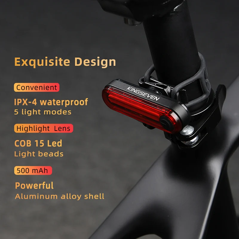 KINGSEVEN BIke Light USB Rechargeable Warning Tail Light 5 Modes LED Bicycle Rear Light Flashlight MTB Lamp Bike Accessories