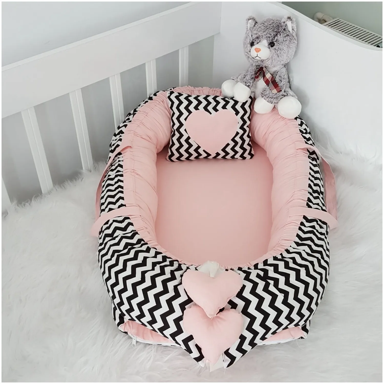 Babynest Black and Powder 0-24 Months Mother's Side Baby Bed Baby Nest