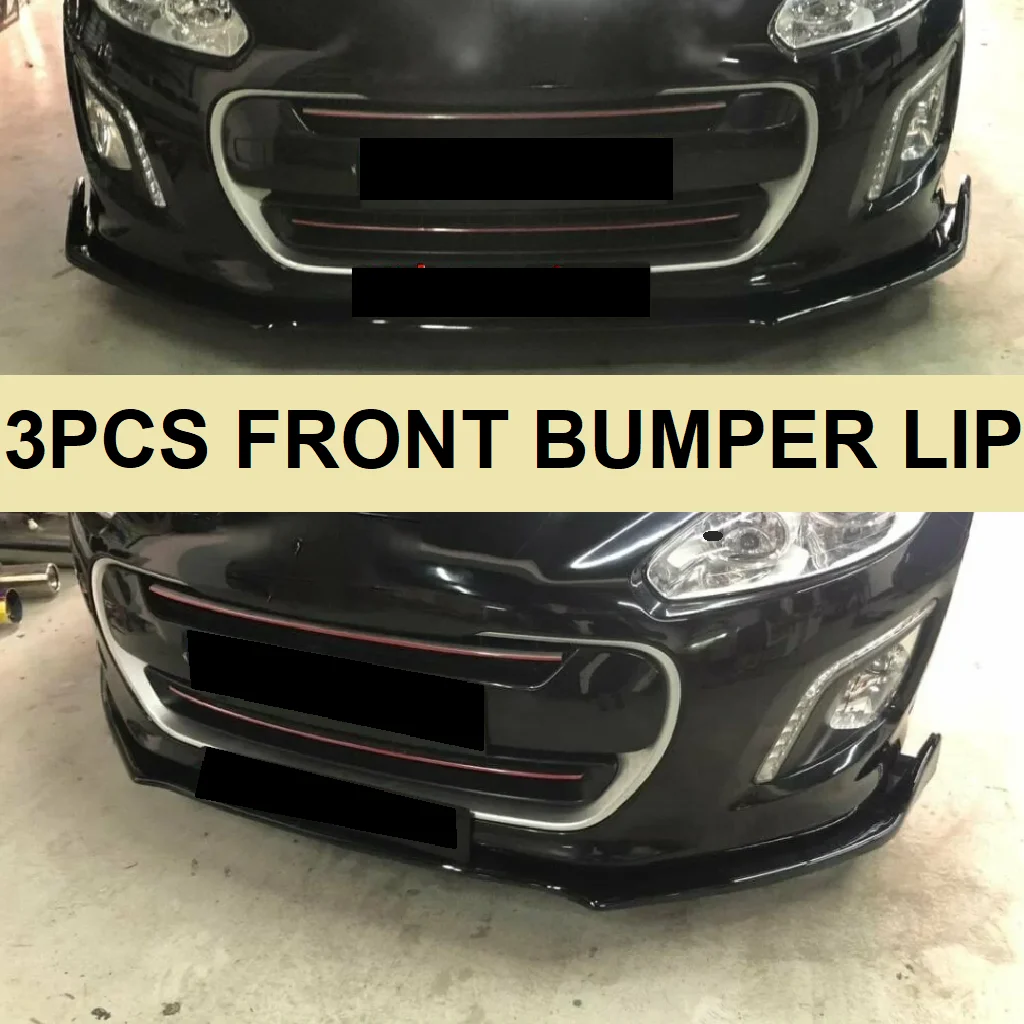 

For Peugeot 308 2006-2013 Front Bumper Lip BodyKit Spoiler Splitter Diffuser 3pcs HighQuality ABS Plastic Professional Universal