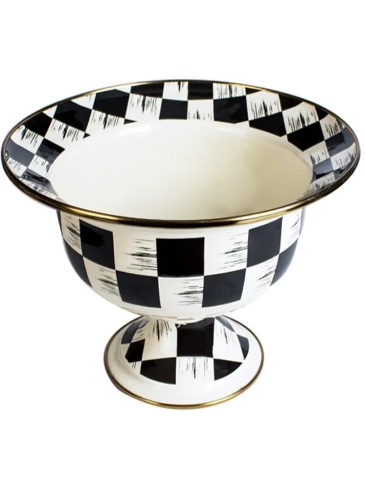 Checkered Enamel Footed Fruit Fruit Cream-Black Luxury Modern Stylish Kitchen Product