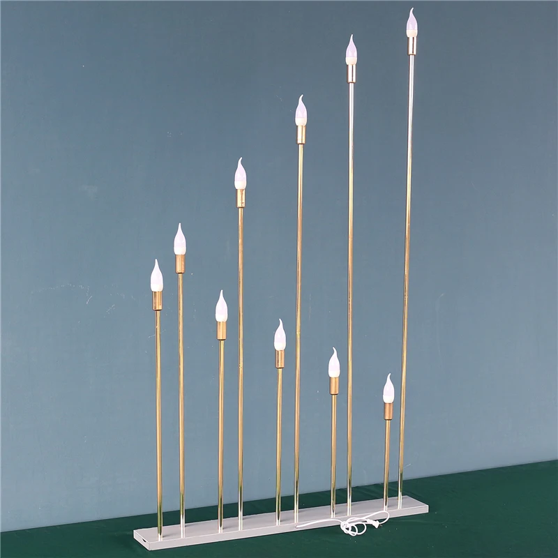 JAROWN 10 Heads Golden Reed Lights Wedding Background Road Props Party Home Decoration Tall Electronic Candlestick Garden Decor