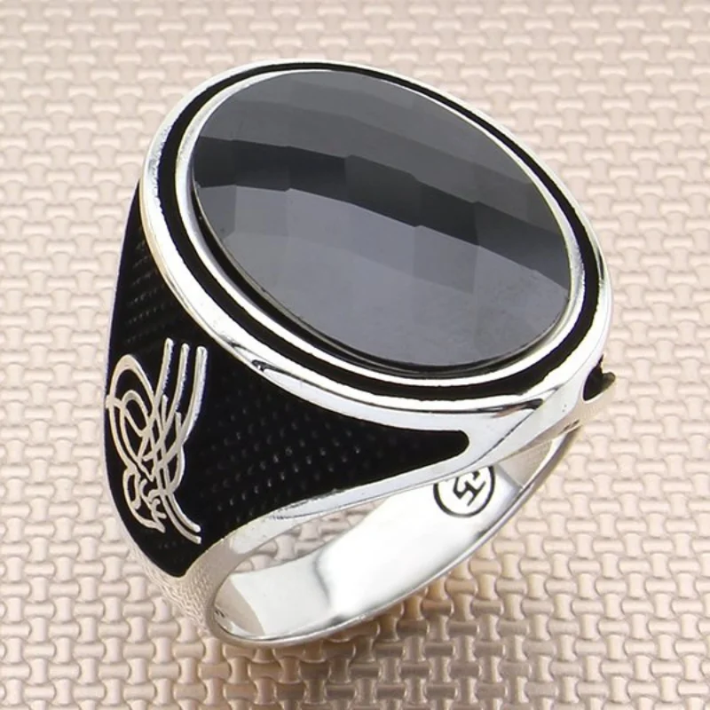 

SILVERFONI Real 925 Sterling Silver Ring For Men Stylish Jewelry Fashion Ottoman Symbol Stone Male Accessories All Size 2021