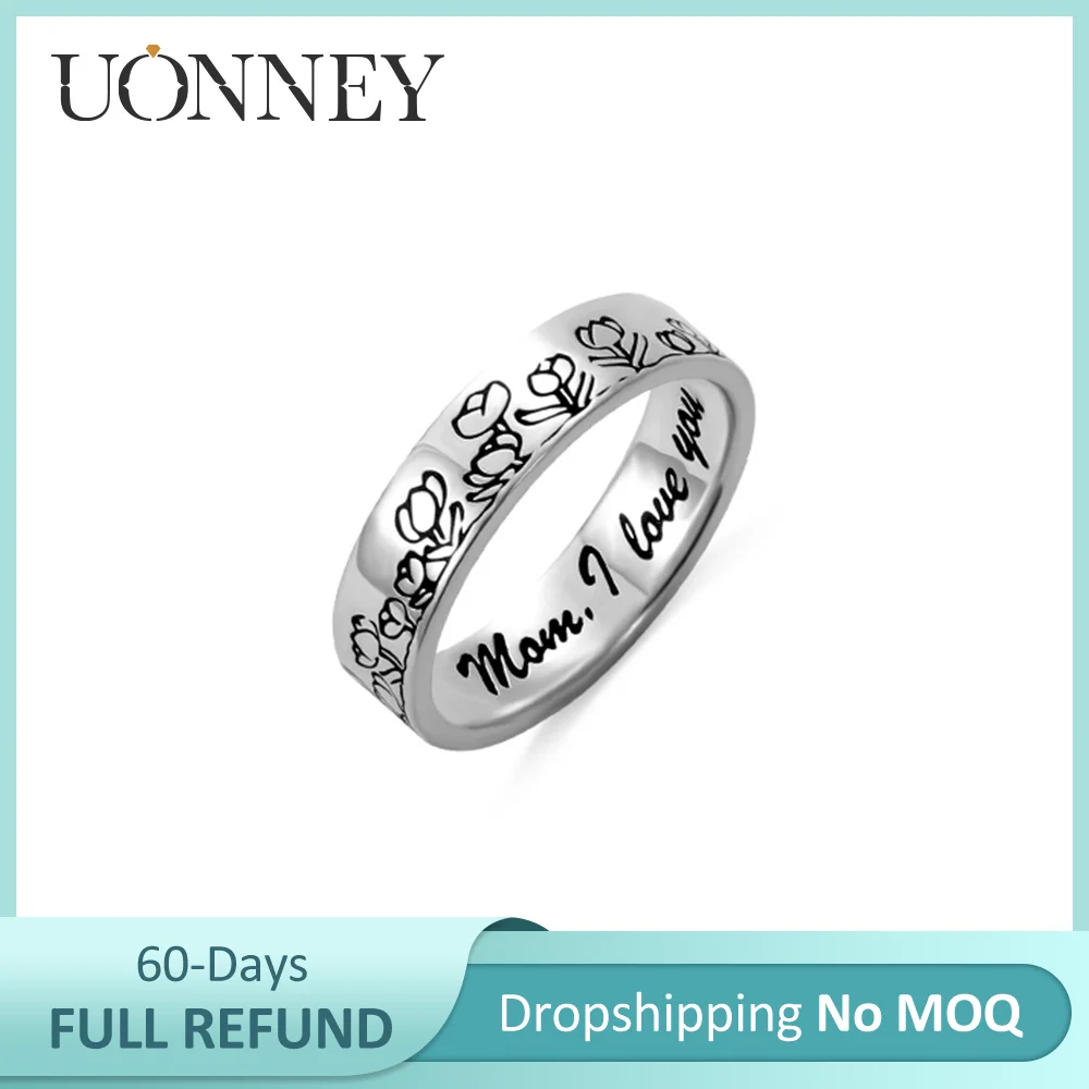 UONNEY Dropshipping Nature Inspired Tree And Flower Engagement Rings For 2022 Fashion Women In 925 Sterling Silver Mother's Day