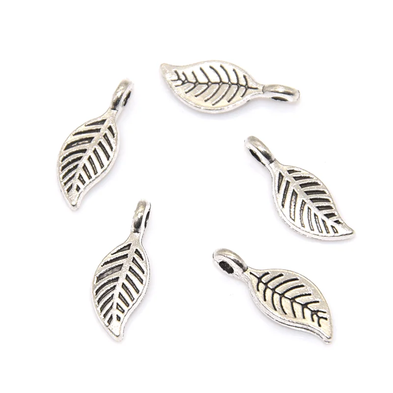 Wholesale 40pcs Two Color Leaves Charms Alloy Metal Leaf Pendants For DIY Handmade Jewelry Accessories Making 16*6mm