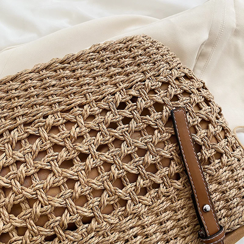 Women Hand-woven Soft Straw Tote 2024 Summer Beach Weave Designer High Quality Shoulder Bag Rattan Retro Handle Tote