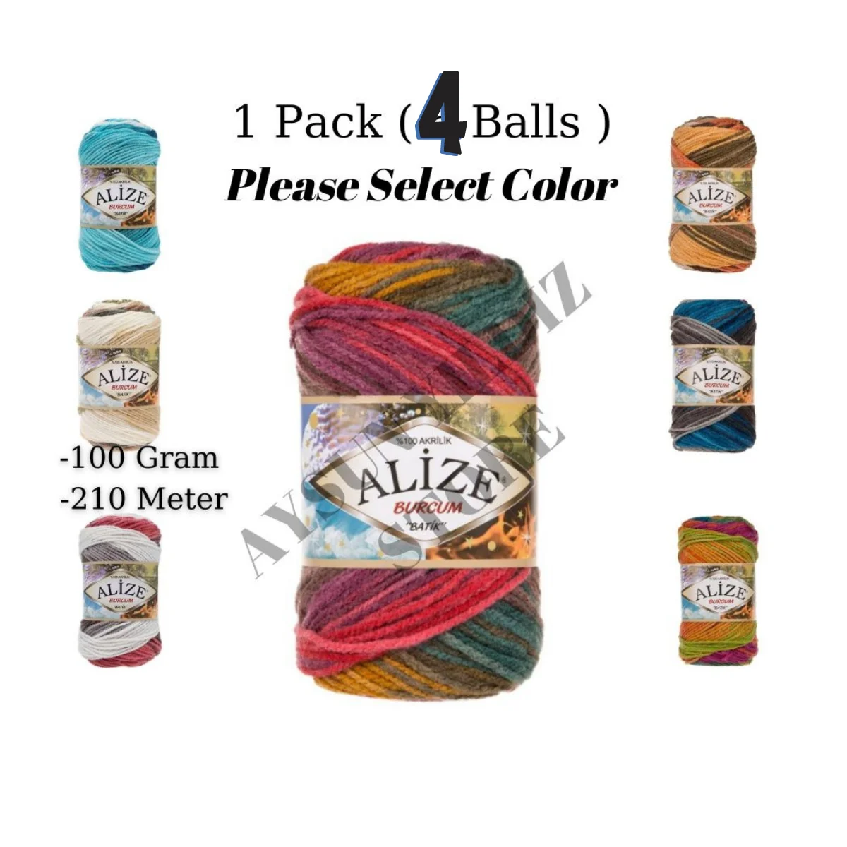 

Thread 1 Pack ( 4 Balls ) Alize Burcum Batik Knitting Yarn (%100 Acrylic) 100 Gram 210 Meter Crochet Tool Kit