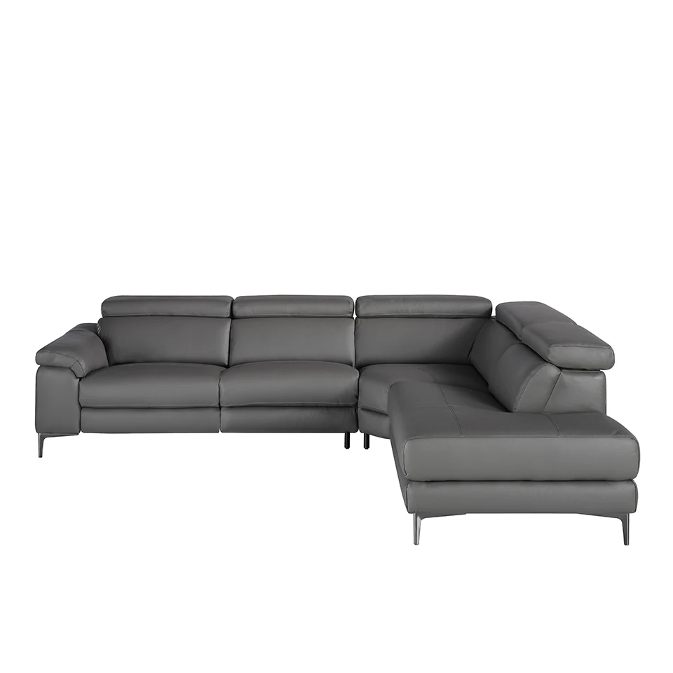 6111 sofa Angel Cerdá-corner sofa (R) upholstered in cowhide black leather with black epoxy tinted steel legs and adjustable independent headrests. Side seat with Mechanism