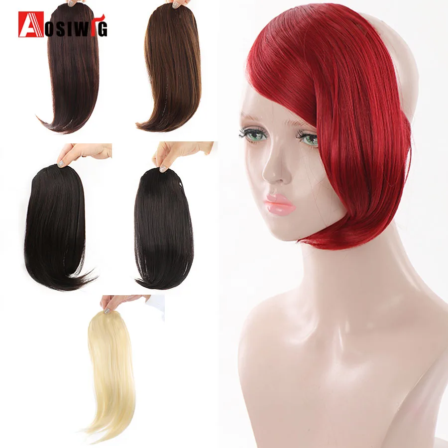 AOSIWIG Synthetic Fringe Micro Volume Bangs Clip In Front Hair Fake Bangs Extension White Hair Seamless Natural False Bangs