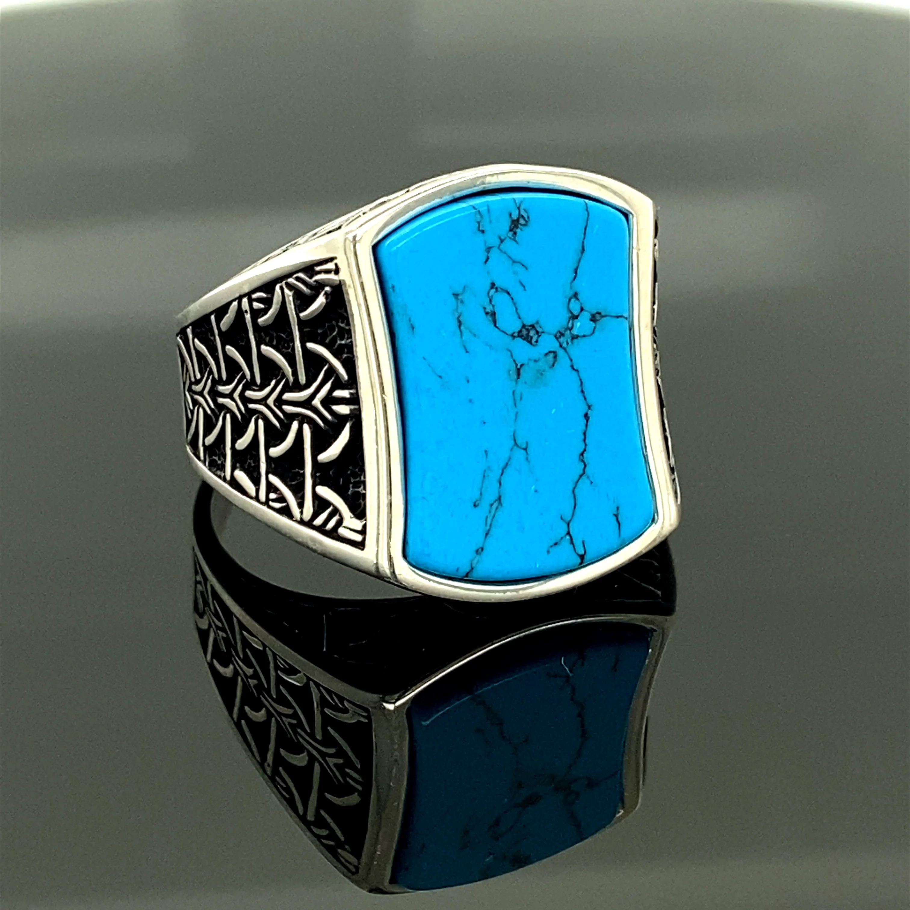 Handmade Turquoise Stone Ring, Made of 925 Sterling Silver, Ottoman Style Women / Men Can Use