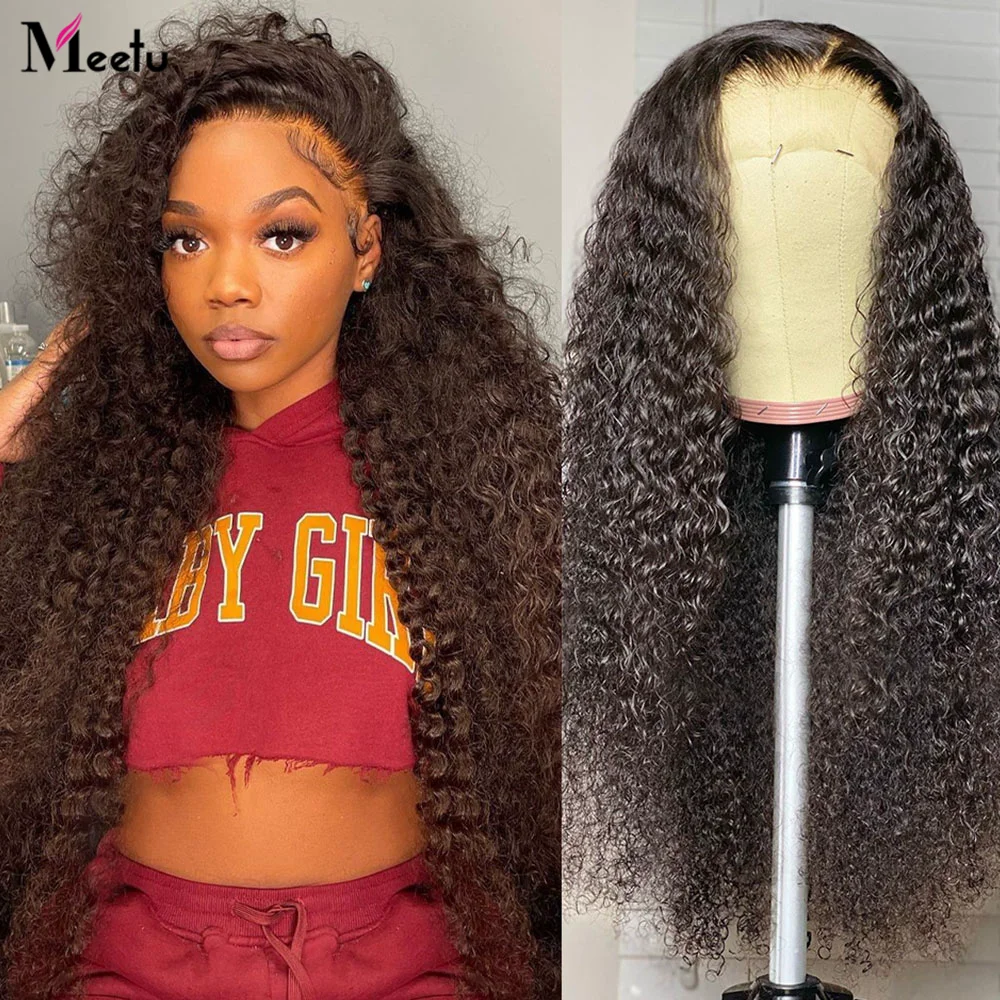 Meetu 250 Density Curly Lace Front Wig 13x4 Transparent Lace Frontal Wig 40 inch Kinky Curly Human Hair Wigs For Women Remy