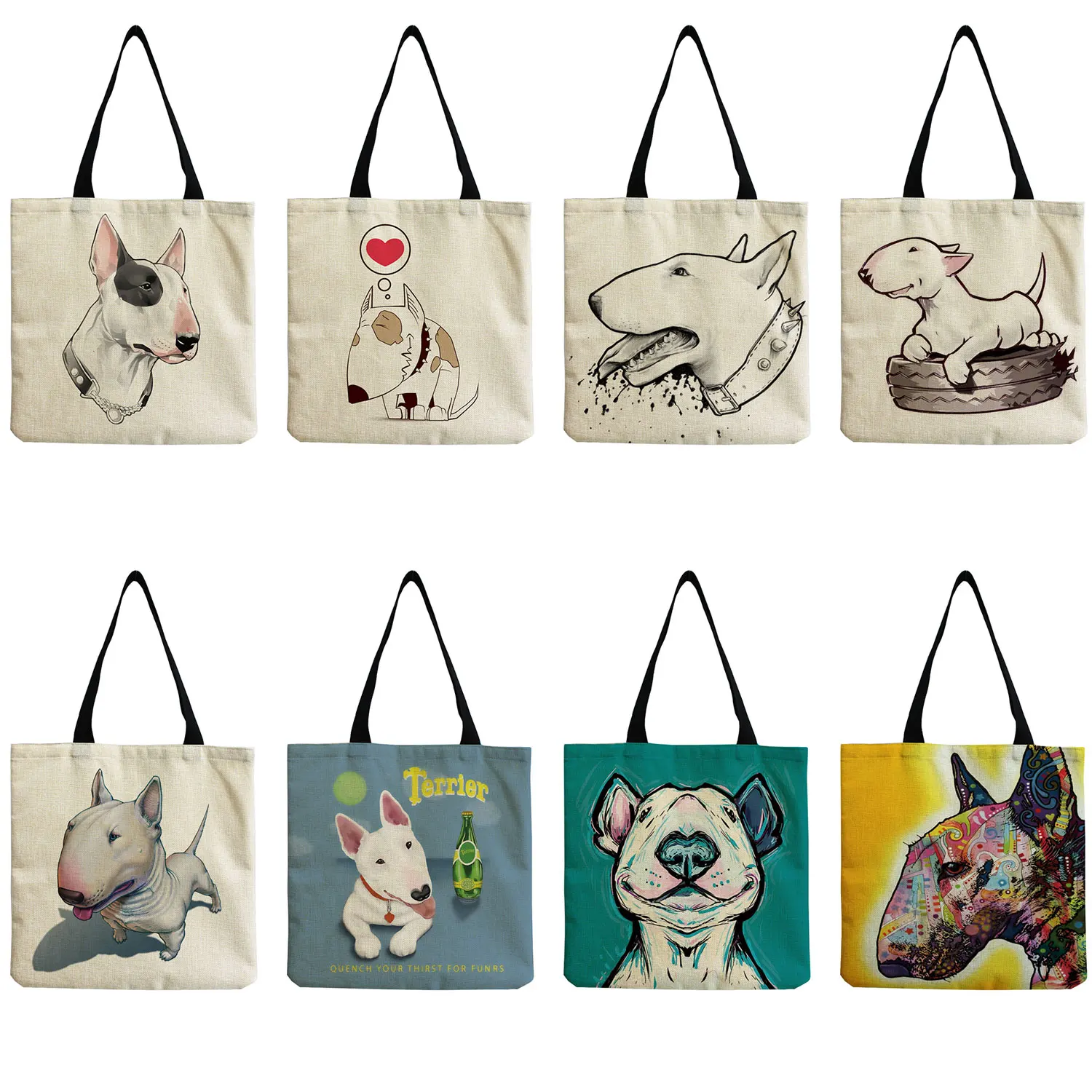 Color Painting Funny Bull Terrier Dog Print Shopping Bags Women Fashion Tote Ladies Casual Handbag School Traveling Shoulder Bag