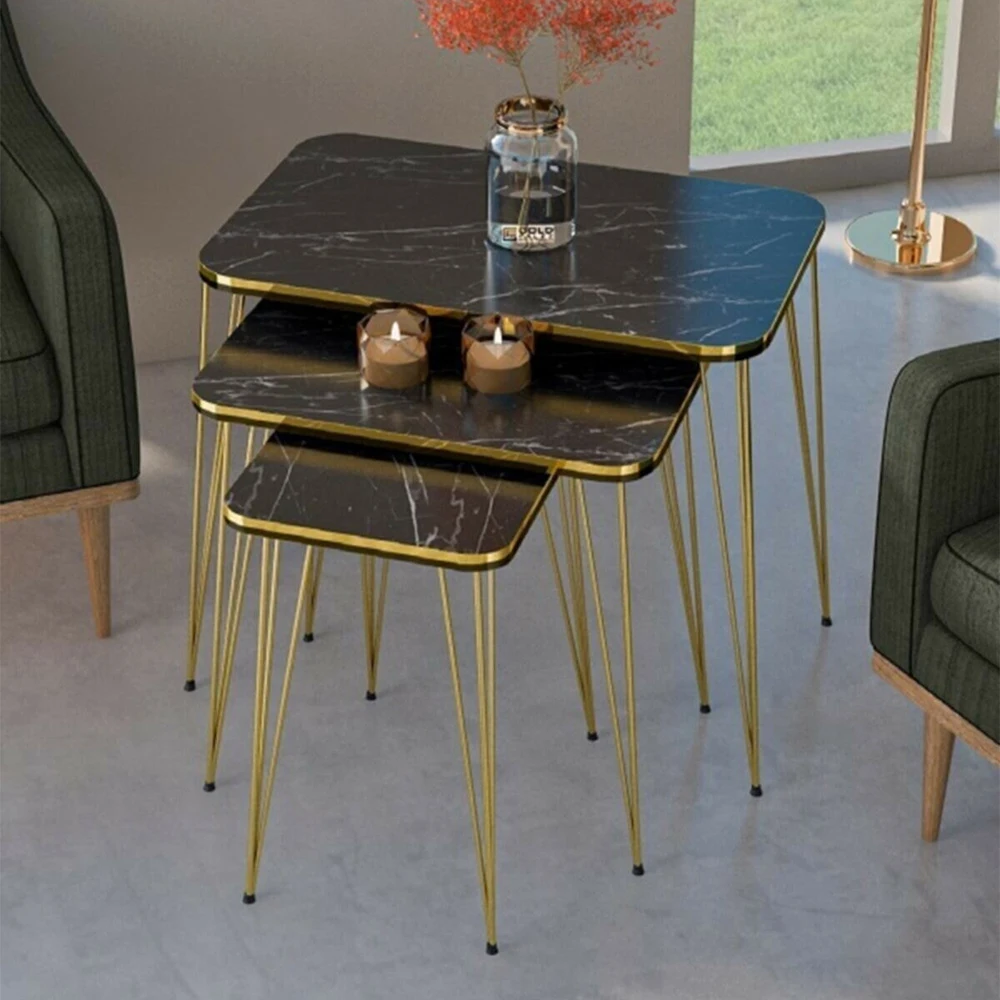 Zigon Coffee Table And Coffee Table in the Middle Rectangle Set Double Gold Wire Foot Mounted Tea Coffee Service Useful