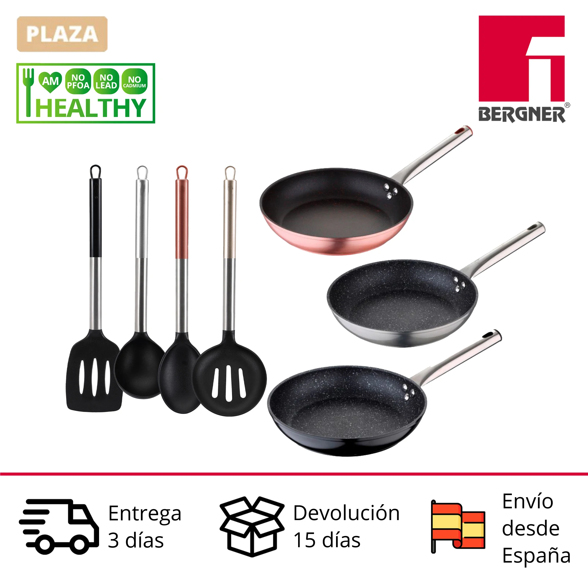 Neon BERGNER pans (20-30cm) in wrought aluminum suitable for all kinds of fires and cookware set