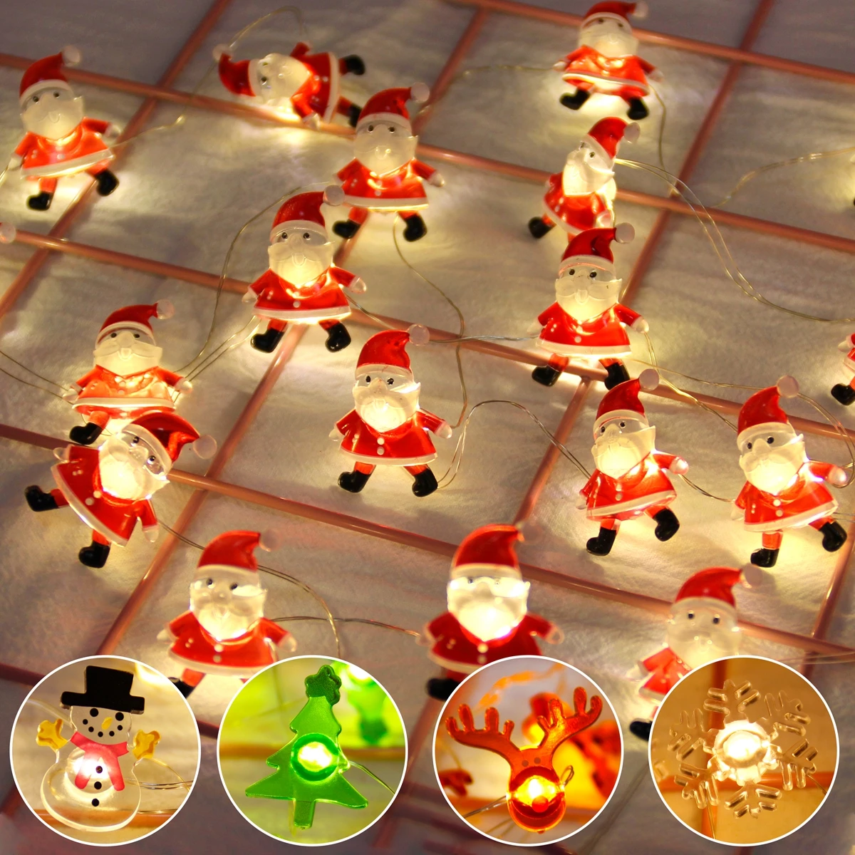 2M 20LED Santa Claus Snowman LED String Fairy Lights Garland Christmas Decorations for Home Battery Powered Holiday Lighting