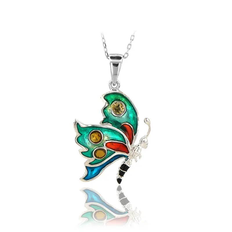 Butterfly Necklace 925 Sterling Silver Colorful Nature Charm Bridesmade Nature Lover Gift