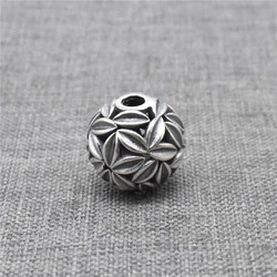 925 Sterling Silver Leaf Flower Round Bead for Floral Blossom Bracelet Necklace
