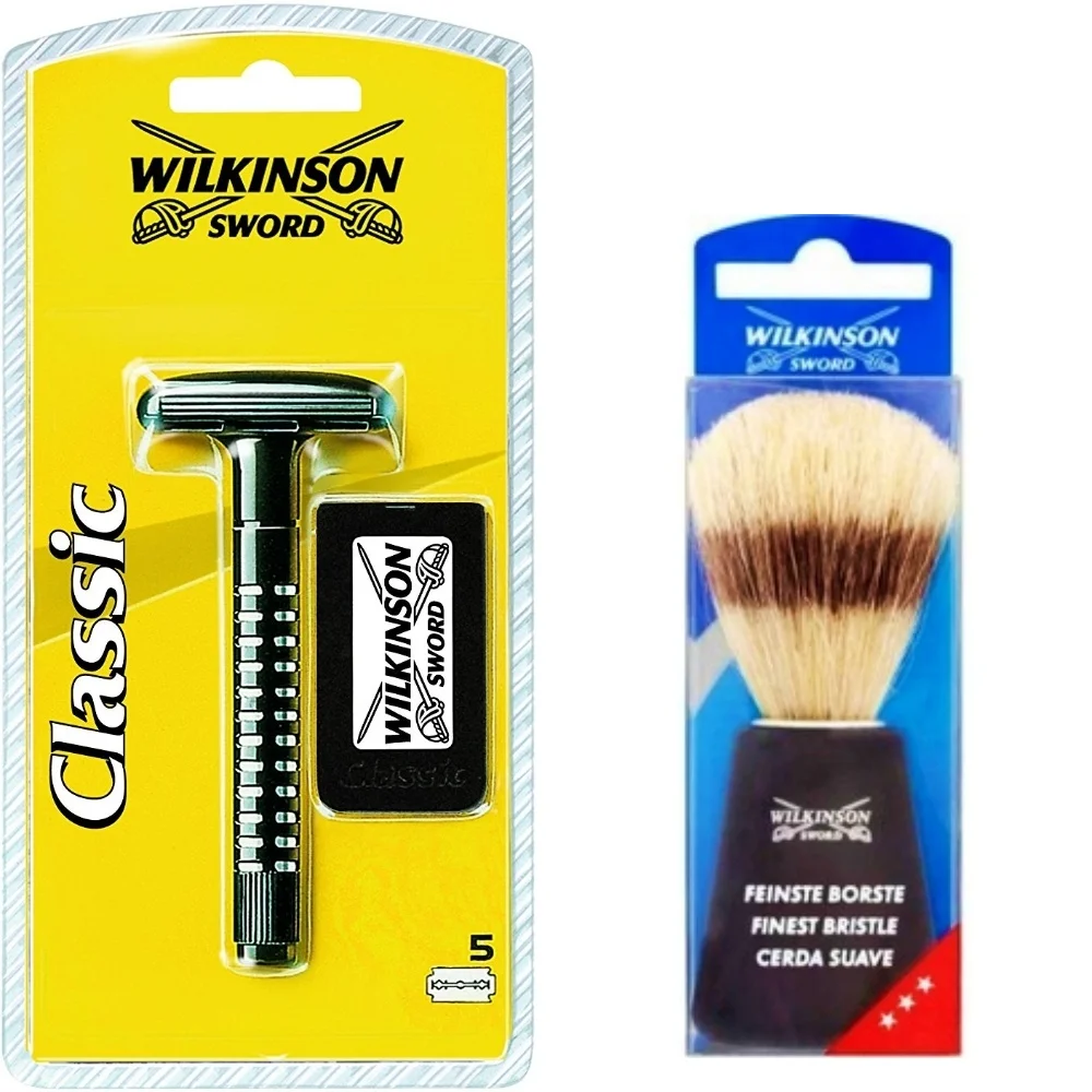 

Wilkinson Sword Classic Razor With 5x Double Edge Blades + Three Star Shaving Brush