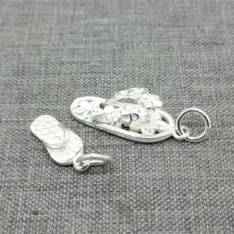 2pcs of 925 Sterling Silver Flip Flop Shoe Charms 3D with Flowers for Bracelet Necklace Earrings