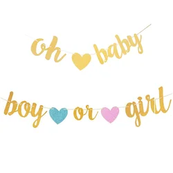 Boy Or Girl Banner with Baby Shower Party Decorations Gender Reveal Hung Bunting Pregnancy Announcement Gold Glitter Supplies