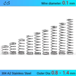 Resorte de compresión de 0,1mm, 304 A2, diámetro de alambre de 0,1mm, diámetro exterior 0,8, 1, 1,2, 1,4mm, longitud 5, 8, 10, 12, 15, 20, 25mm, 10 unidades