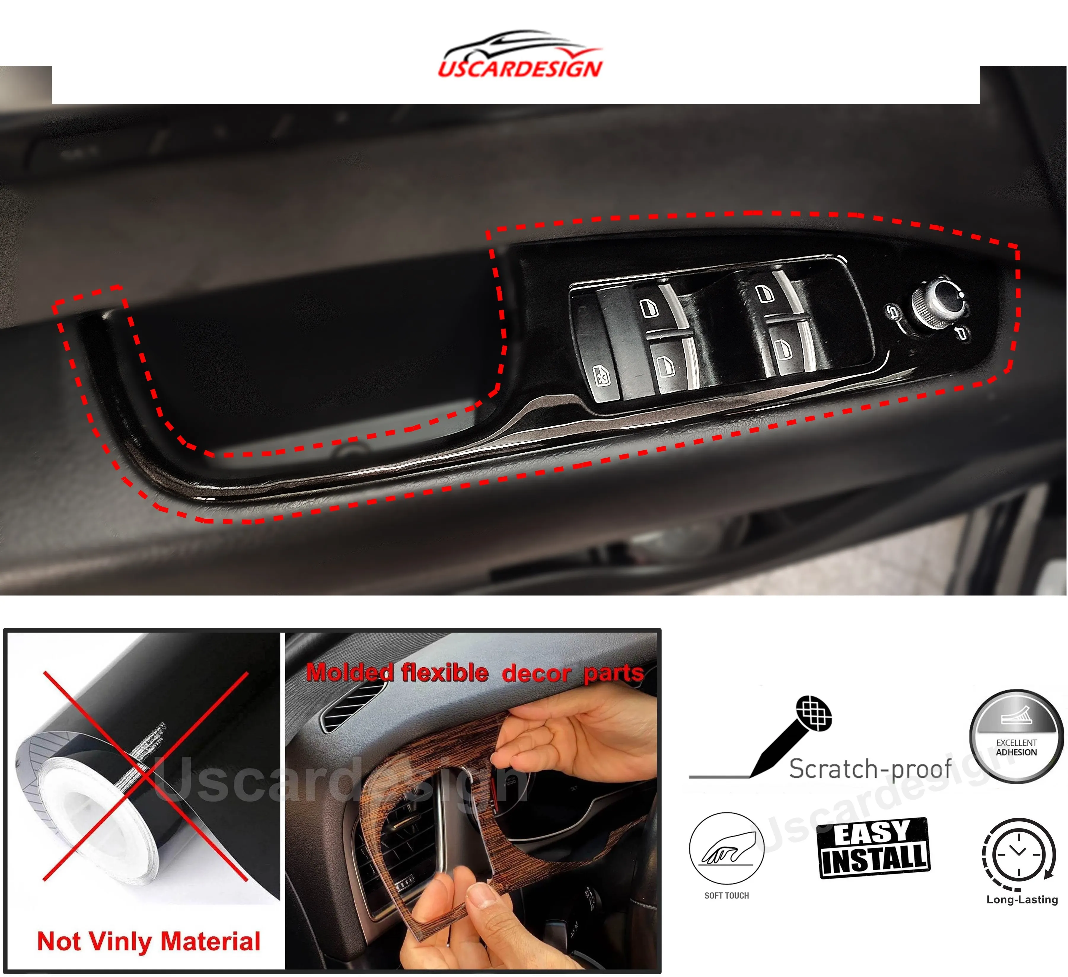 Window Switch Covers For Audi Q7 (2006 - 2015) Car Styling, Automobile Accessories, Trim Decor,  Coating, Door, Piano Black