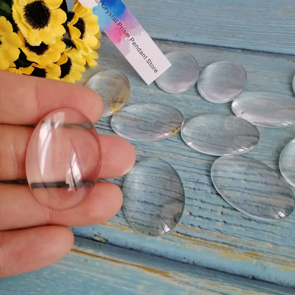 

Camal 20pcs 34mmx24mm Oval Transparent Clear Glass Dome Cabochon Cameo Flat Back Crystal Magnify Base Cover Craft Jewelry Making